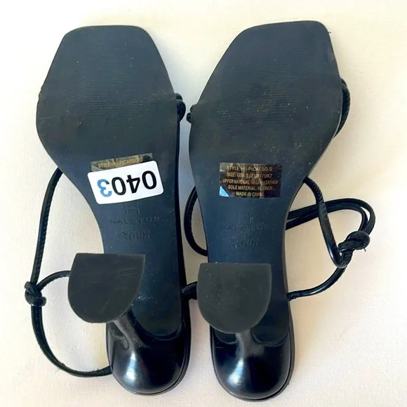 NWOT H by HALSTON PICASSO BLACK STRAPPY SQUARE TOE SPOOL HEELS SANDALS 8.5M - Picture 8 of 12